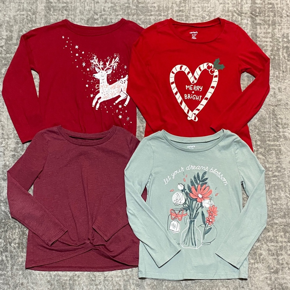 Bundle of 4 Carter's Girls Long Sleeve Tops - size 6/6X